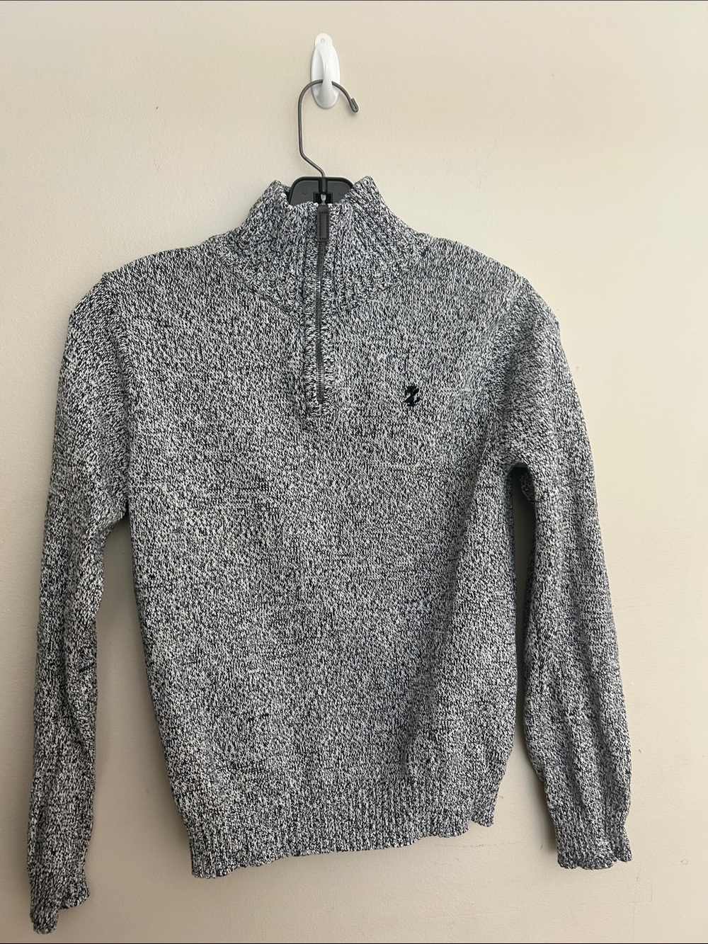Izod Kids Black & White Marled Quarter-Zip Sweater